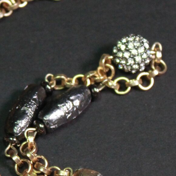 NWT Chico's Gold Tone Necklace with Black Rhinestone Beads - Picture 4 of 6